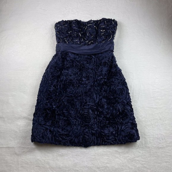 Badgley Mischka 100% Silk Ruffled Beaded‎ Strapless Corset Dress, Blue NWT 4 - Picture 14 of 16